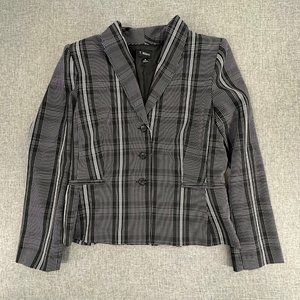 Vintage T. Milano Plaid Blazer‎ Black Gray Business Work Office Long Sleeve Sz 8